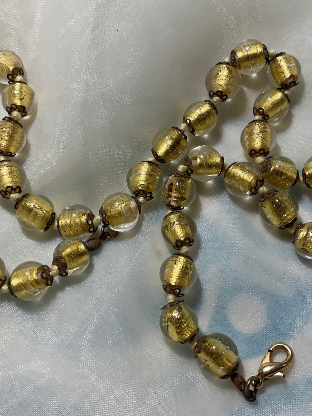 Vintage Murano Venetian GOLD Foil Bead Beaded Necklace Art Deco  Fabulous!